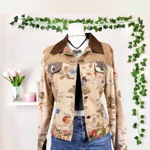 Anthropologie Floral Jean Jacket with Brown Accents